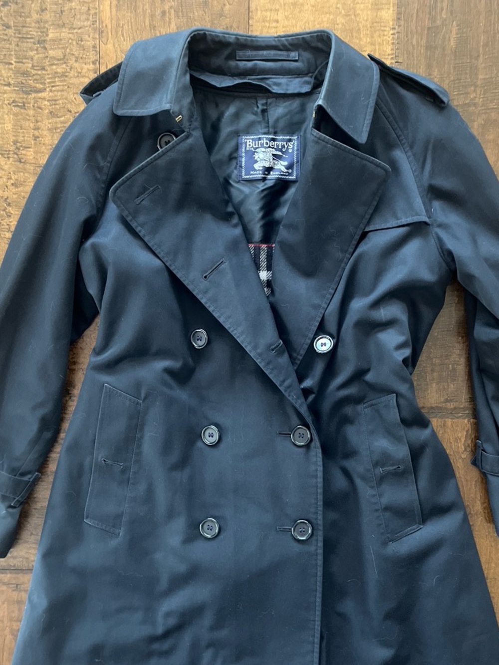Vintage 1990’s Burberry navy blue trench coat with zip out removable wool lining